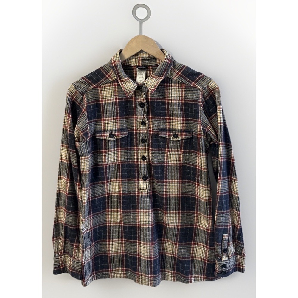 Women's Patagonia Flannel Shirt Roustabout 1/2 Button Pullover Organic 54875 8